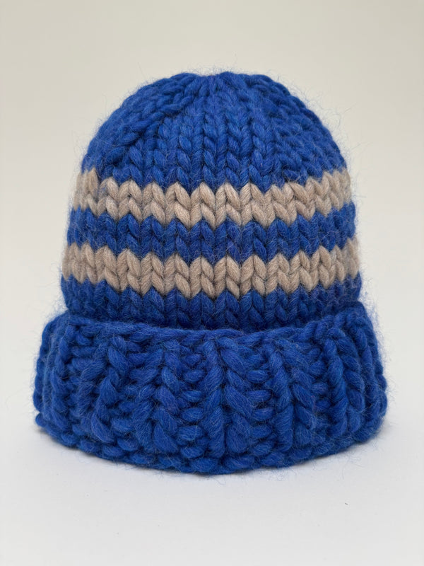 Big Wool Hat - Blue / Grey stripe