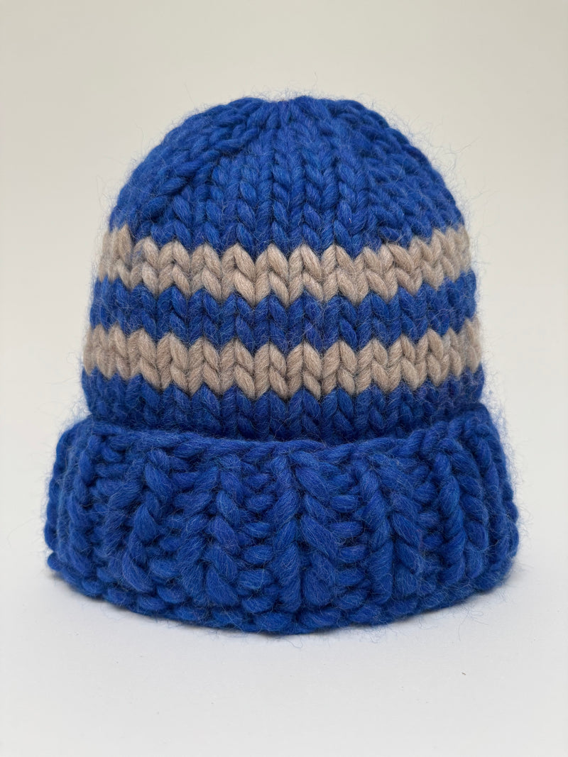 Big Wool Hat - Blue / Grey stripe