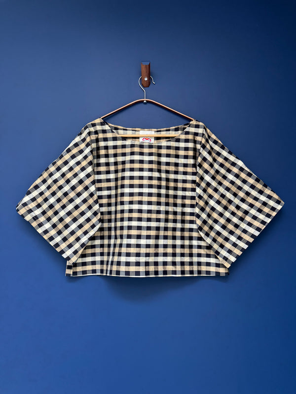 Open back blouse- Checkered silk