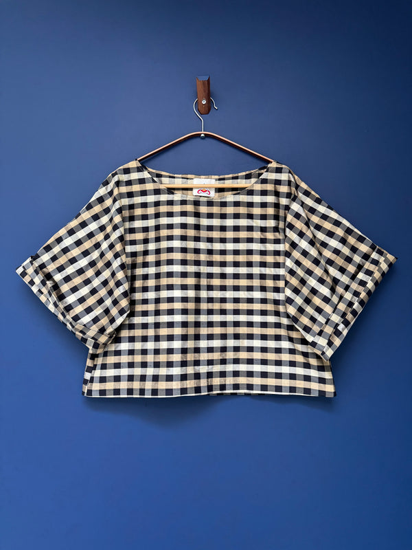 Open back blouse- Checkered silk