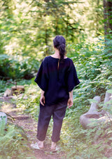 wide sleeve jumpsuit- black linen