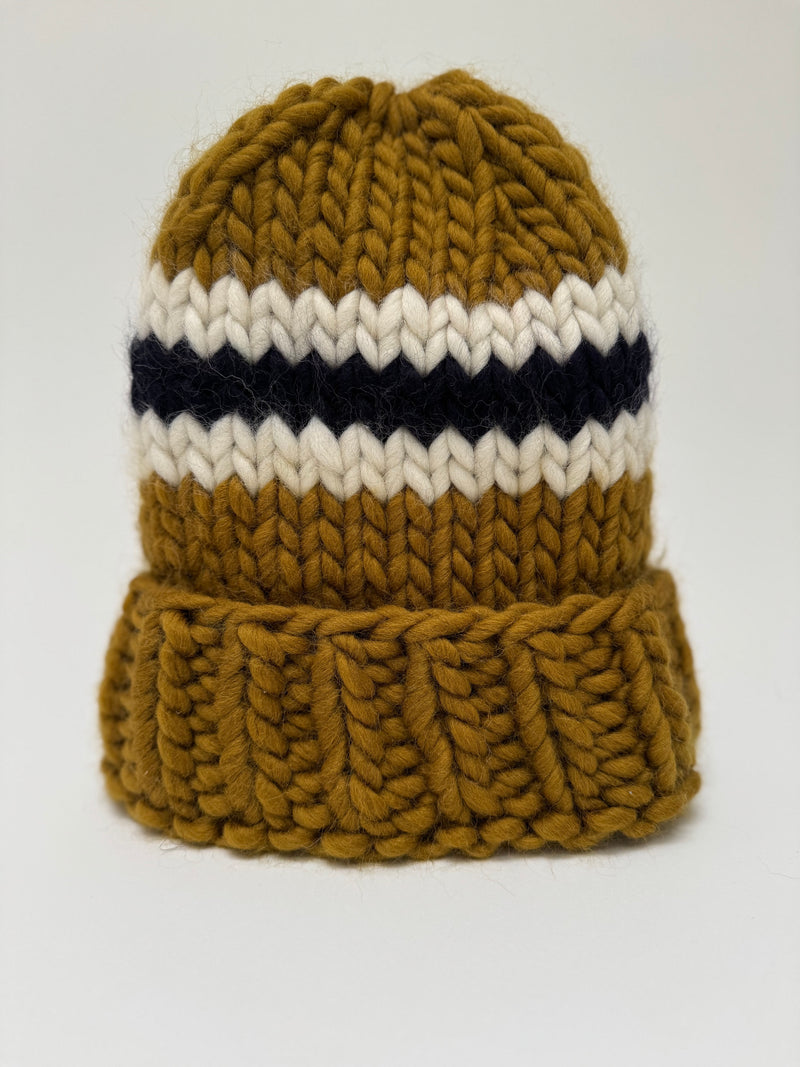 Big Wool Hat- Gold/ Navy and Cream Stripe