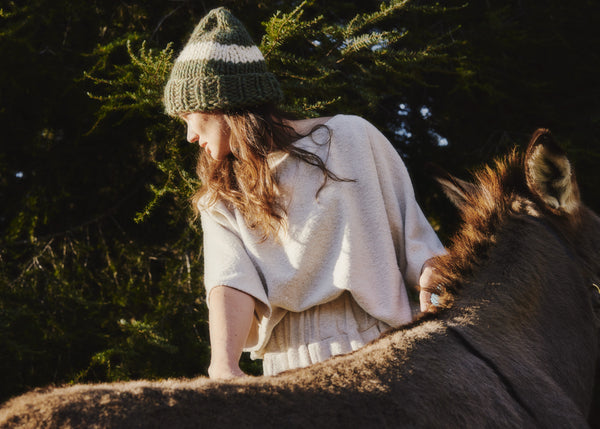 Big Wool Hat - Forest Green/ Cream stripe