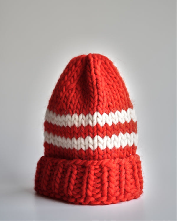 Big wool hat - Red / Cream stripes